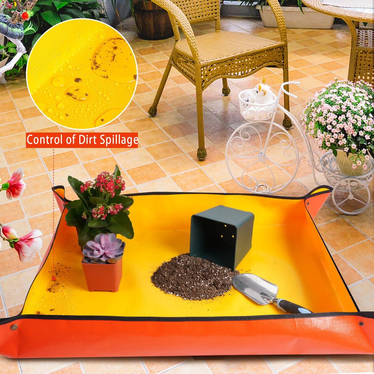 HNXTYAOB mat in use with pots demonstrating mess containment.