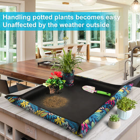 HNXTYAOB Repotting Mat showing snapped corners for quick setup.