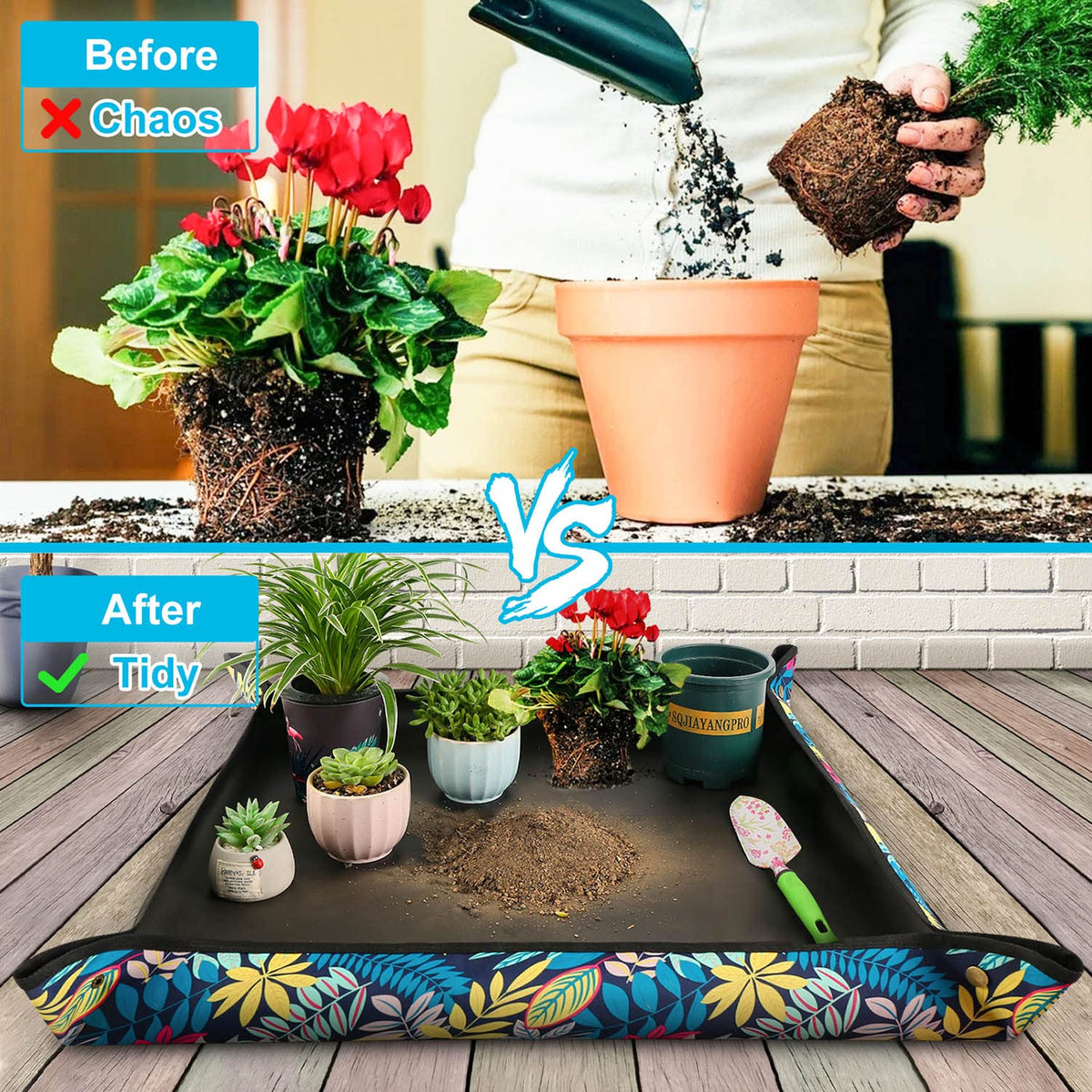 HNXTYAOB Repotting Mat made of waterproof Oxford fabric to contain soil.