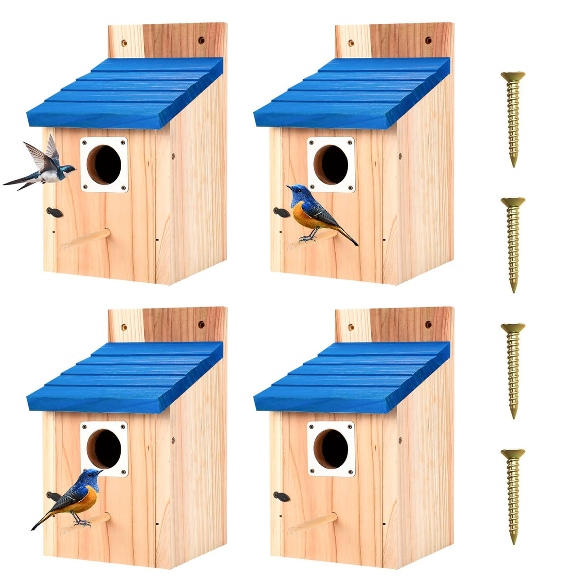 Hoamayya blue outdoor birdhouse with predator guard for safer nesting in the backyard