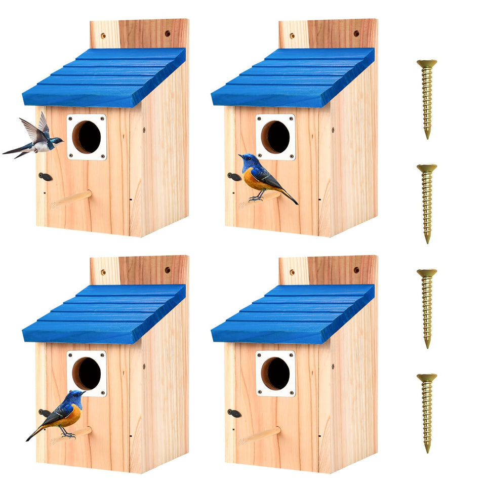 Hoamayya blue outdoor birdhouse with predator guard for safer nesting in the backyard