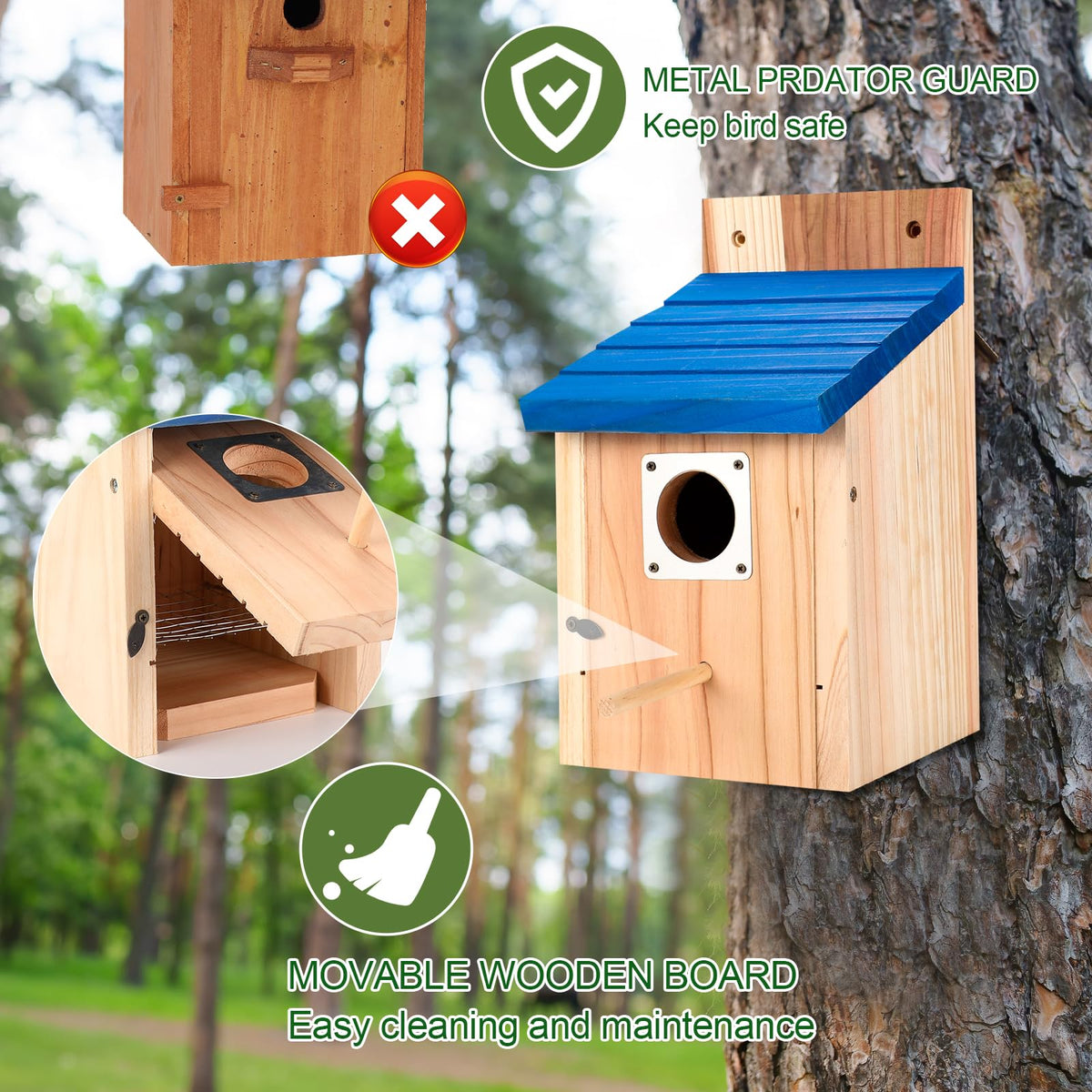 Hoamayya blue outdoor birdhouse close-up with sturdy wooden build