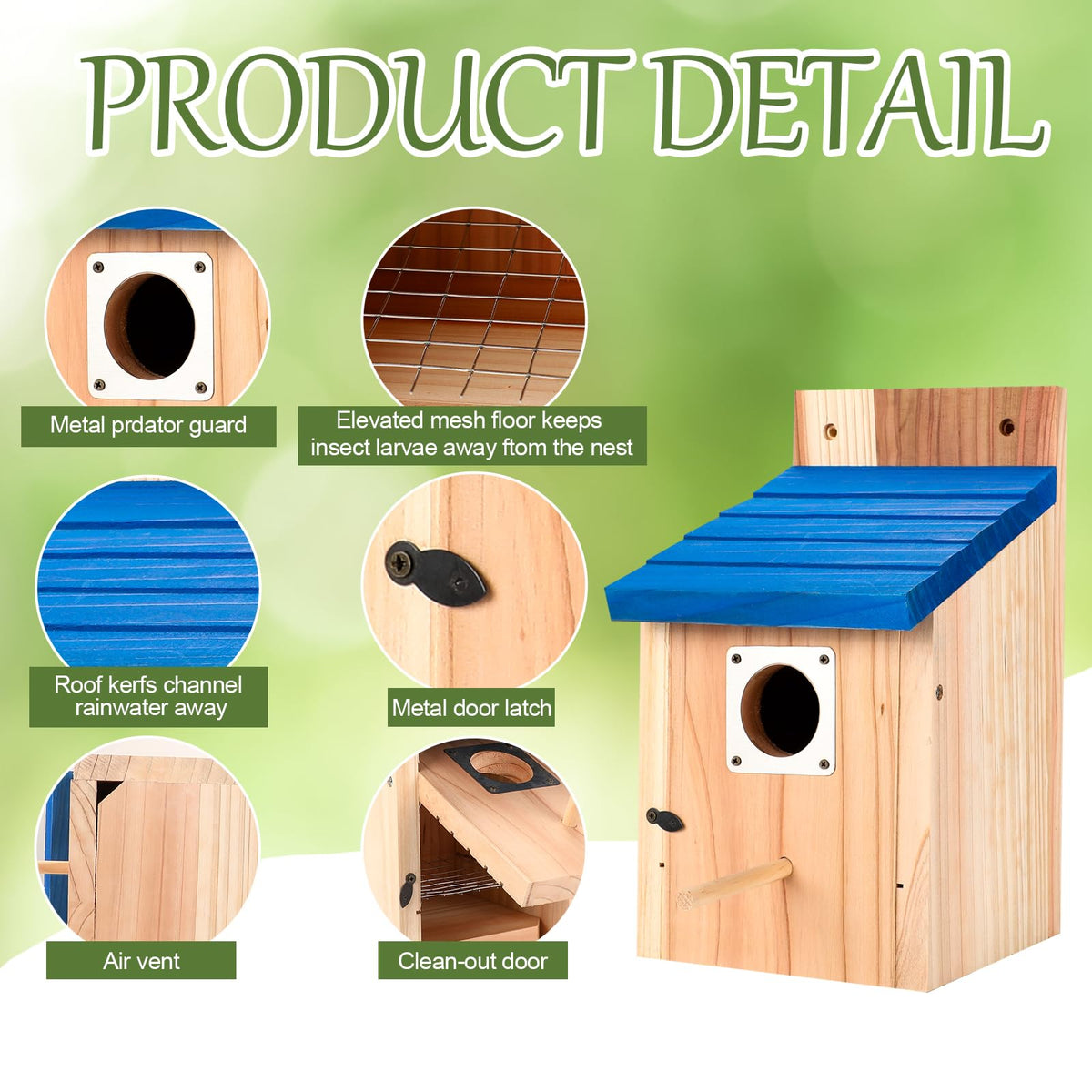 Hoamayya blue birdhouse ready for outdoor installation in a garden