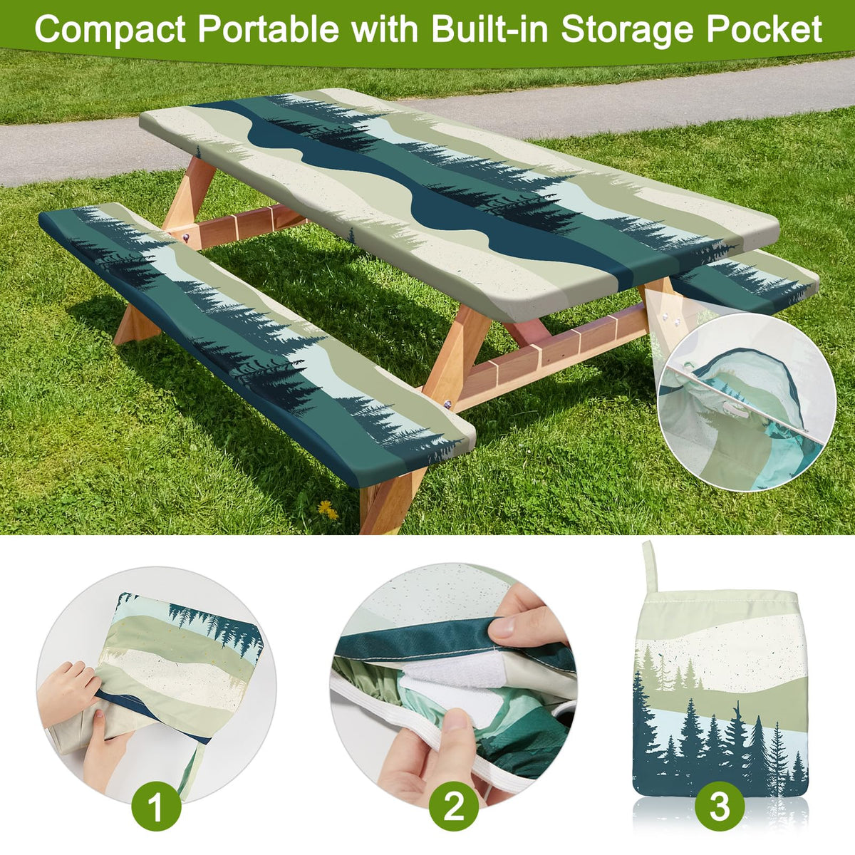 HobbLab picnic table cover waterproof fabric protects surfaces from spills and stains.