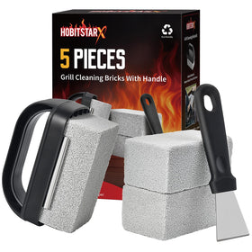 HOBITSTARX griddle cleaning stone brick 5-pack with handle for quick residue removal