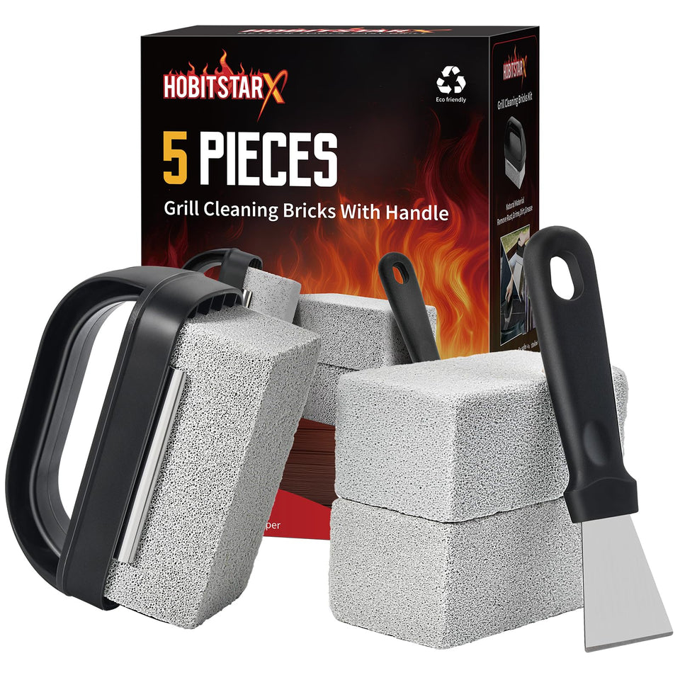 HOBITSTARX griddle cleaning stone brick 5-pack with handle for quick residue removal