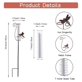 HOBYLUBY dragonfly rain gauge with 7inch glass tube for easy readings.