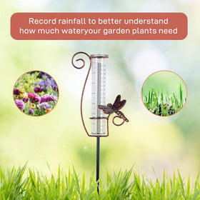 HOBYLUBY metal frame rain gauge stands sturdy in any garden.