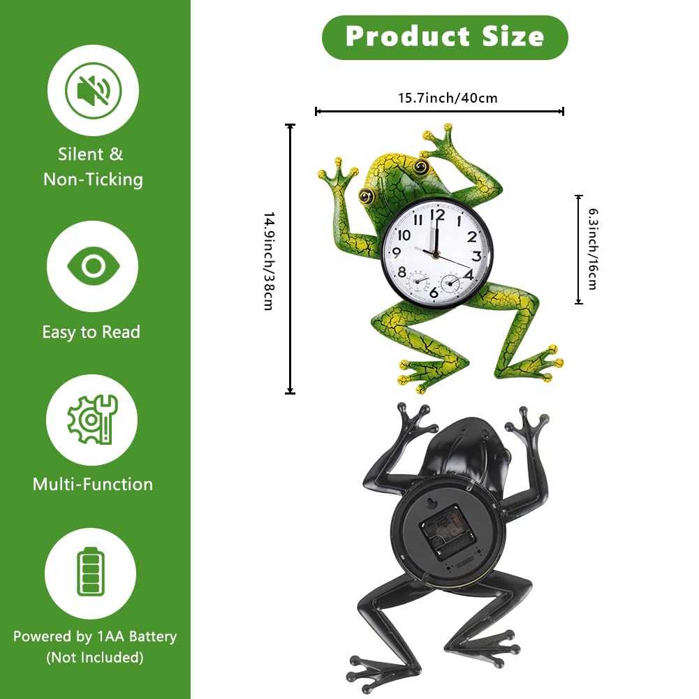 HOBYLUBY frog outdoor clock back view showing silent movement for peaceful spaces