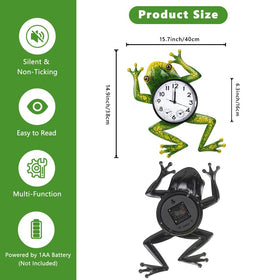 HOBYLUBY frog outdoor clock back view showing silent movement for peaceful spaces