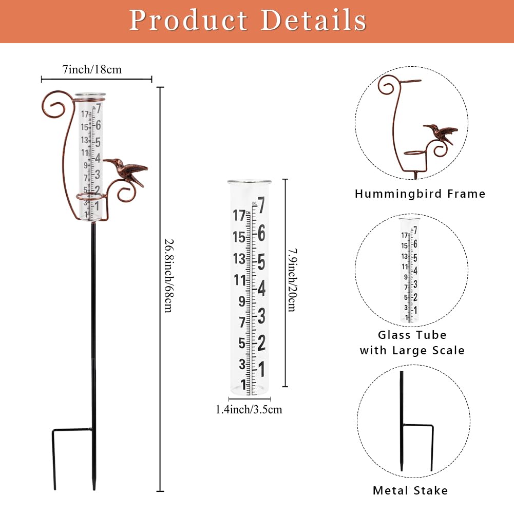 HOBYLUBY rain gauge with iron bird accent brightens the yard while tracking rainfall.