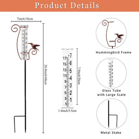 HOBYLUBY rain gauge with iron bird accent brightens the yard while tracking rainfall.