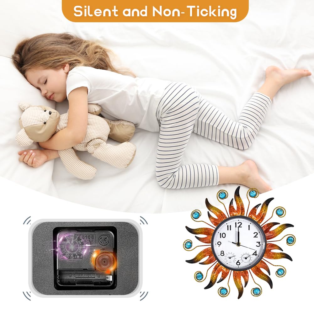 HOBYLUBY sun outdoor clock with silent movement for quiet spaces