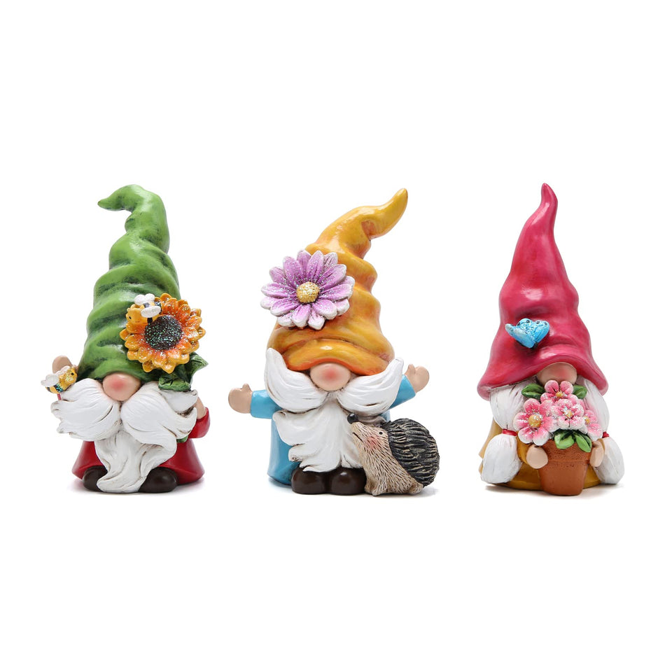 Hodao spring gnome barefoot elf with flowers enhances garden charm.