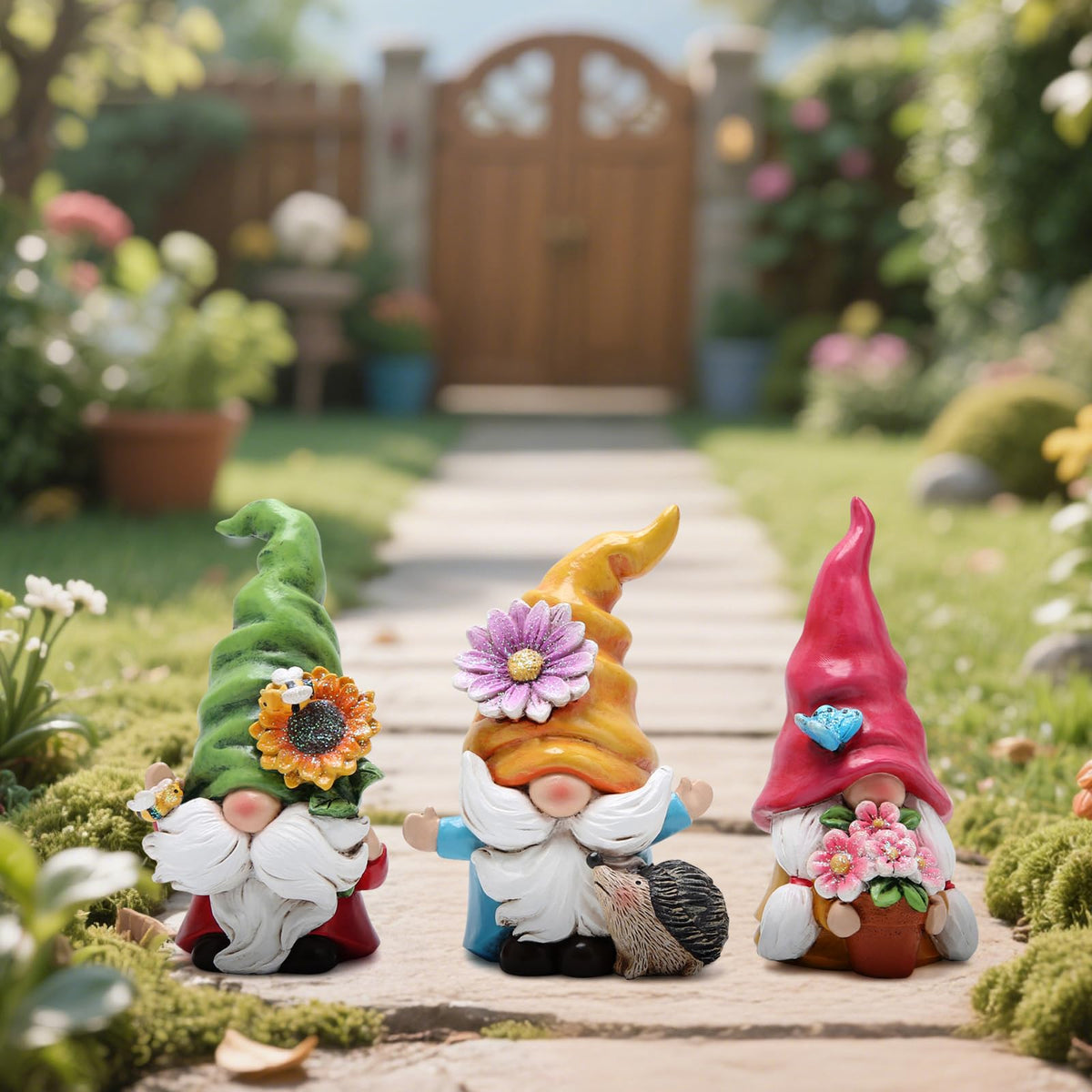 Hodao summer gnome adds elegant character to outdoor seating areas.