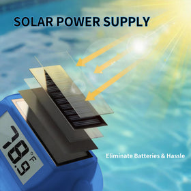 HODIK pool thermometer floating in water ideal for ponds, hot tubs, and aquariums.