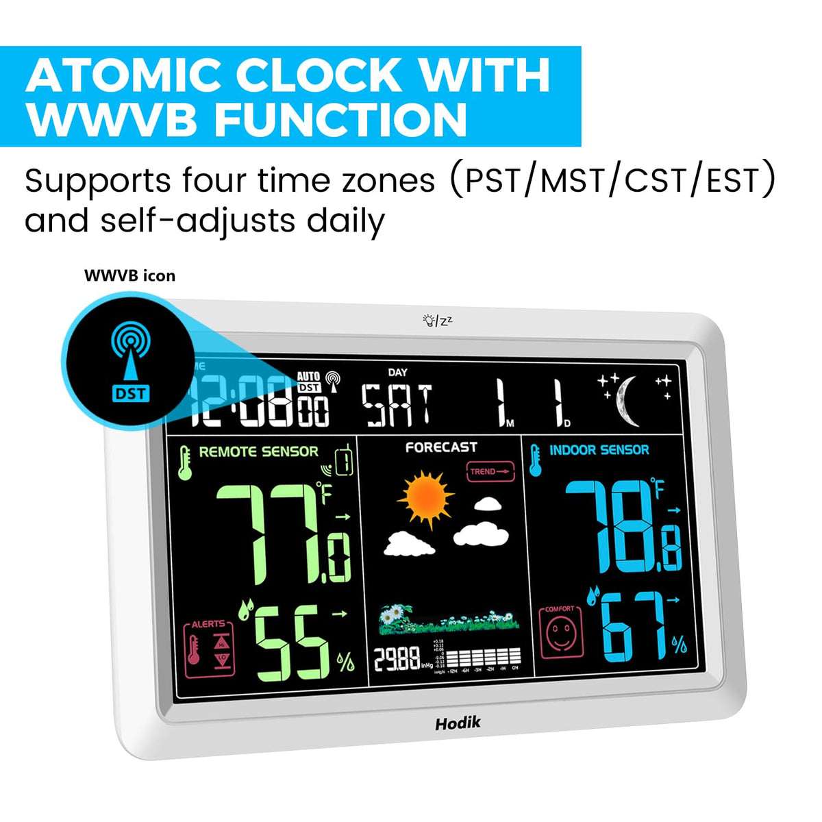 HODIK weather station displays barometer readings for trend insights