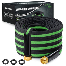 HODUP 100ft garden hose with lightweight design for easy yard watering.