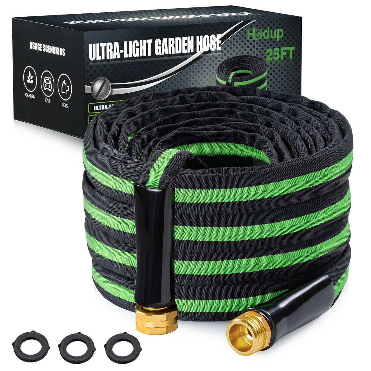 HODUP 25ft garden hose, lightweight and flexible for easy yard watering.