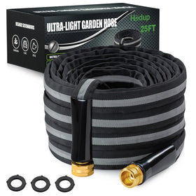 HODUP 25ft fabric hose shows ultra-lightweight design for easy garden maneuverability.