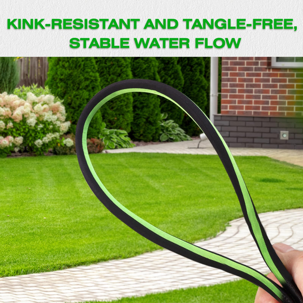 HODUP multi-purpose outdoor hose shown for gardening and car washing.