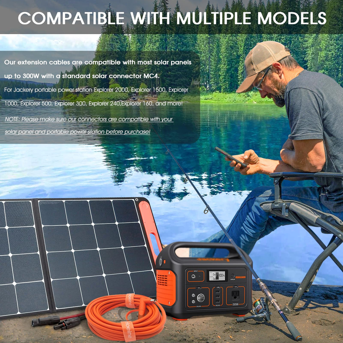 Hoeine extension cable enables panel placement in sun while station stays shaded