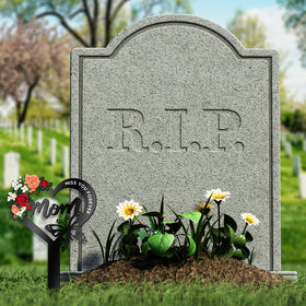 Hoemwarm cemetery card with floral embellishment—elegant memorial design for gardens or cemeteries.