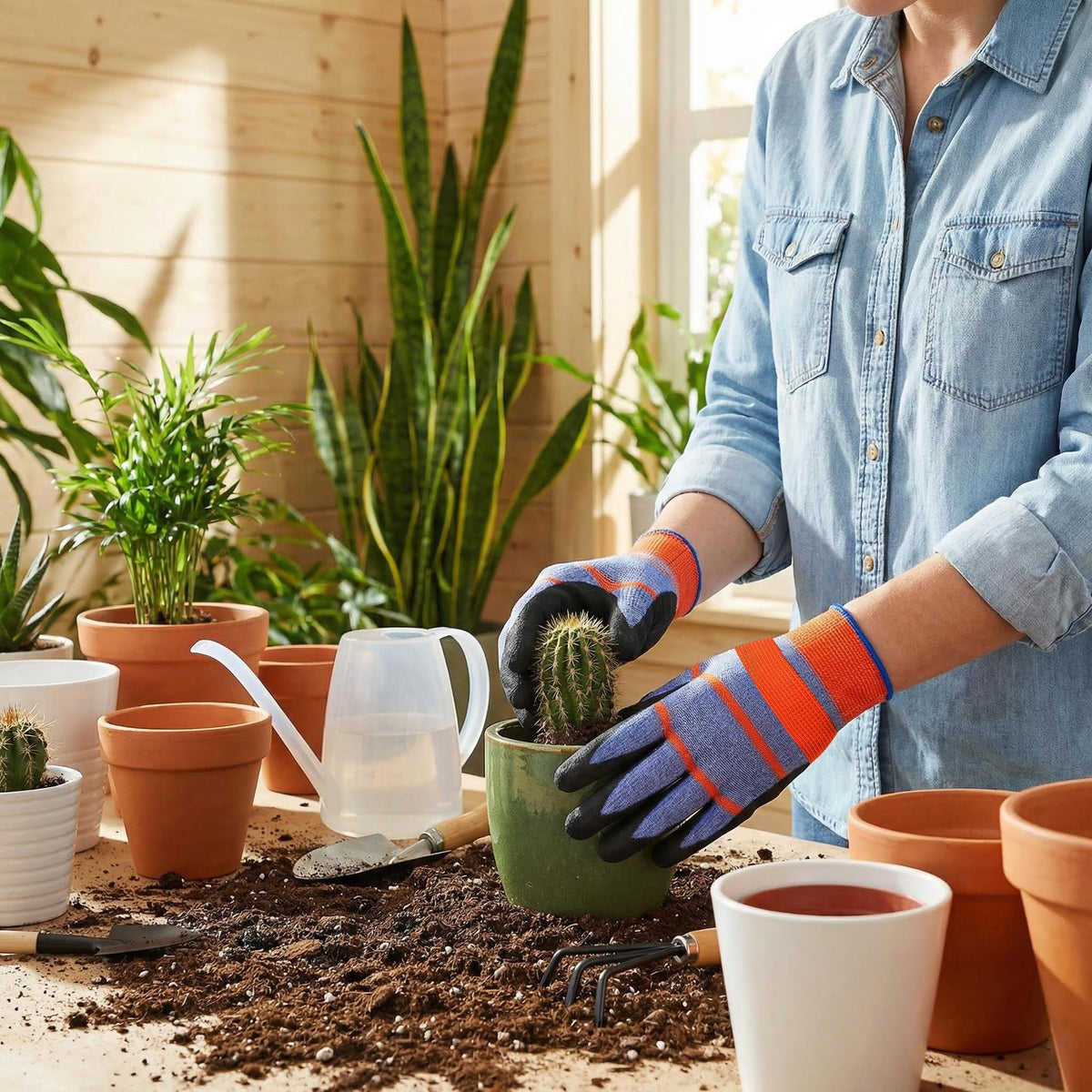Hoemwarm gloves protect hands during yard work and pruning.