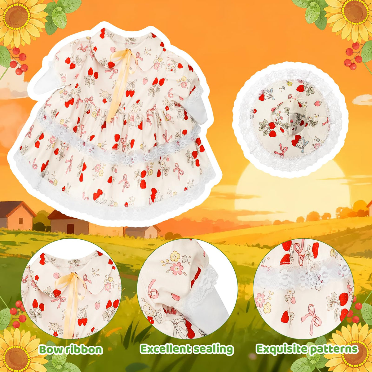 Hoemwarm goose costume closeup shows crisp strawberry pattern and vivid colors