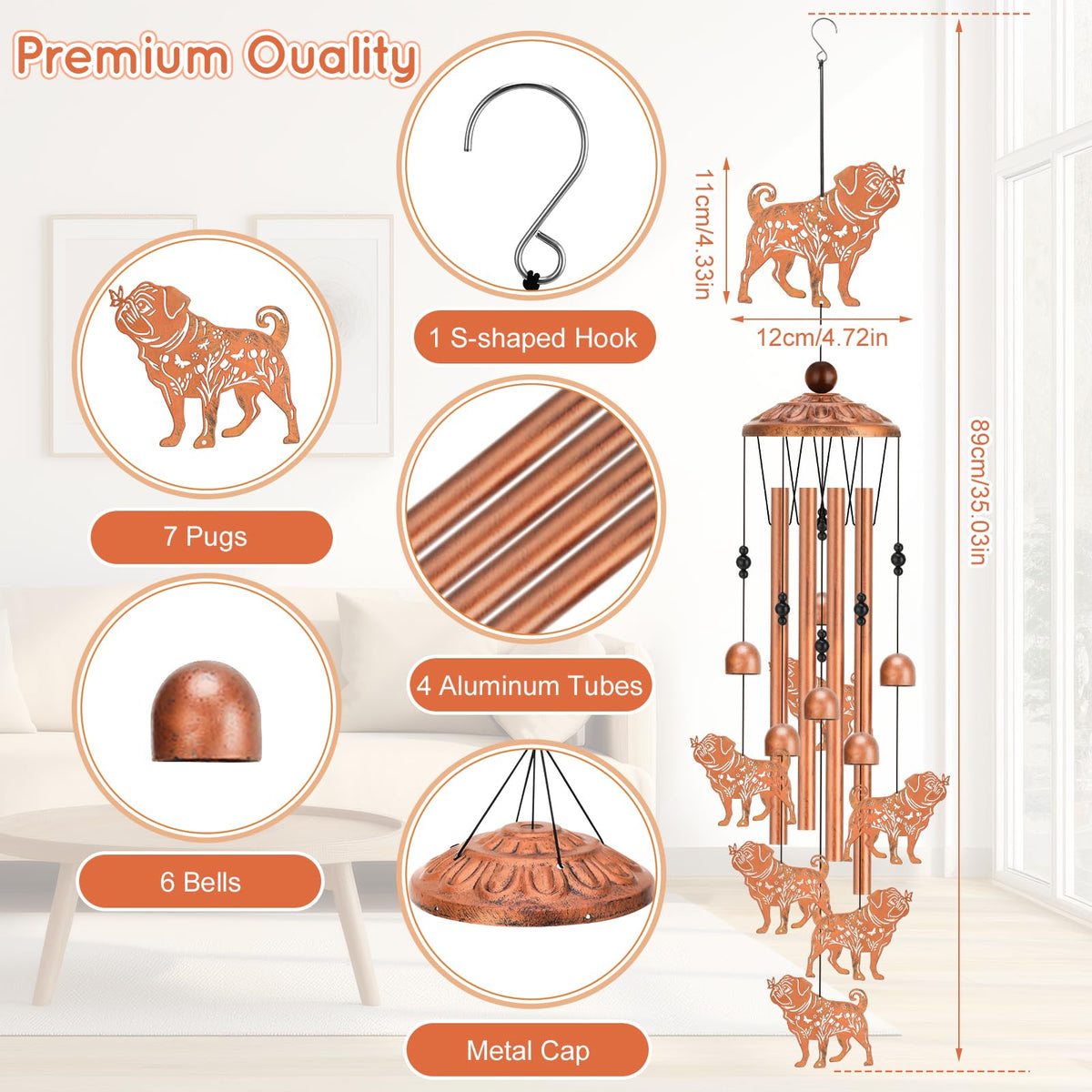 Hoemwarm wind chime close up reveals durable materials for year round decor.