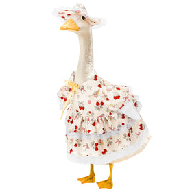 Hoemwarm strawberry skirt on a 23-inch goose for charming yard decor