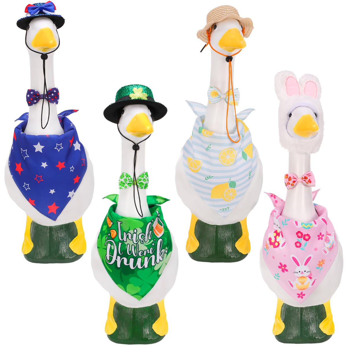 Hoemwarm Valentine goose outfit with hat and bow tie for festive lawn decor.