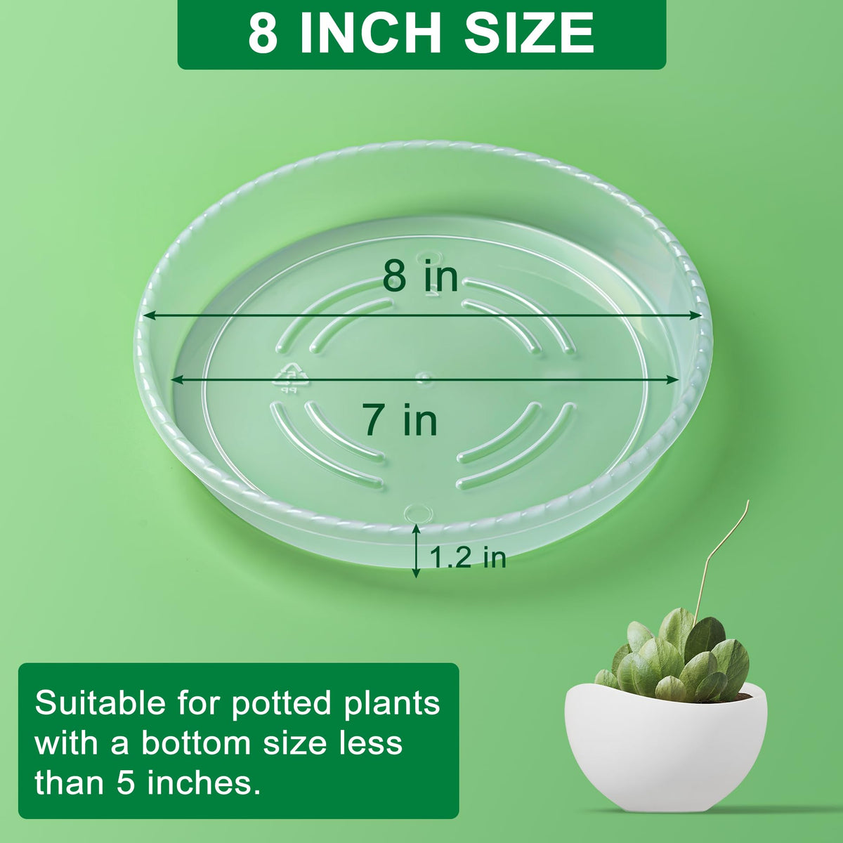 Hoewina 8-inch plant saucer drainage ridge promotes airflow and prevents pooling