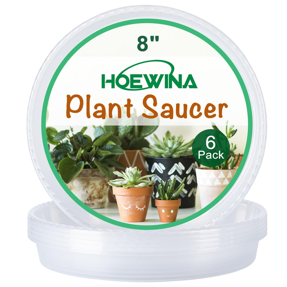 Hoewina 8-inch plant saucer heavy-duty tray protects surfaces and supports large pots
