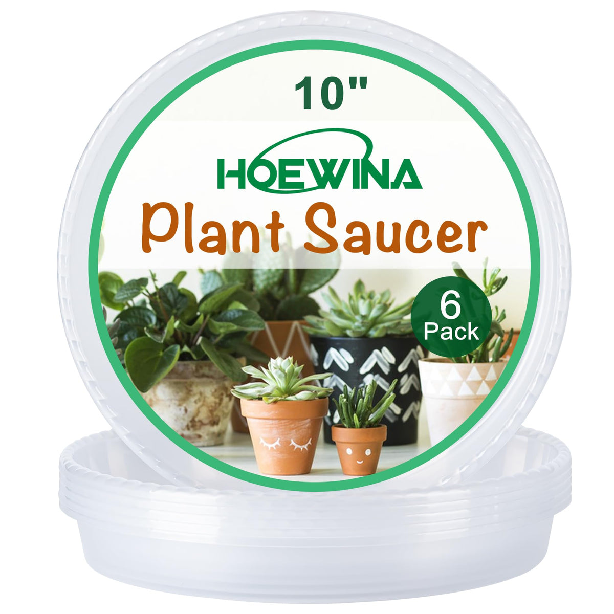 Hoewina plant saucer tray 10 inch clear pack6 — captures excess water for indoor pots.