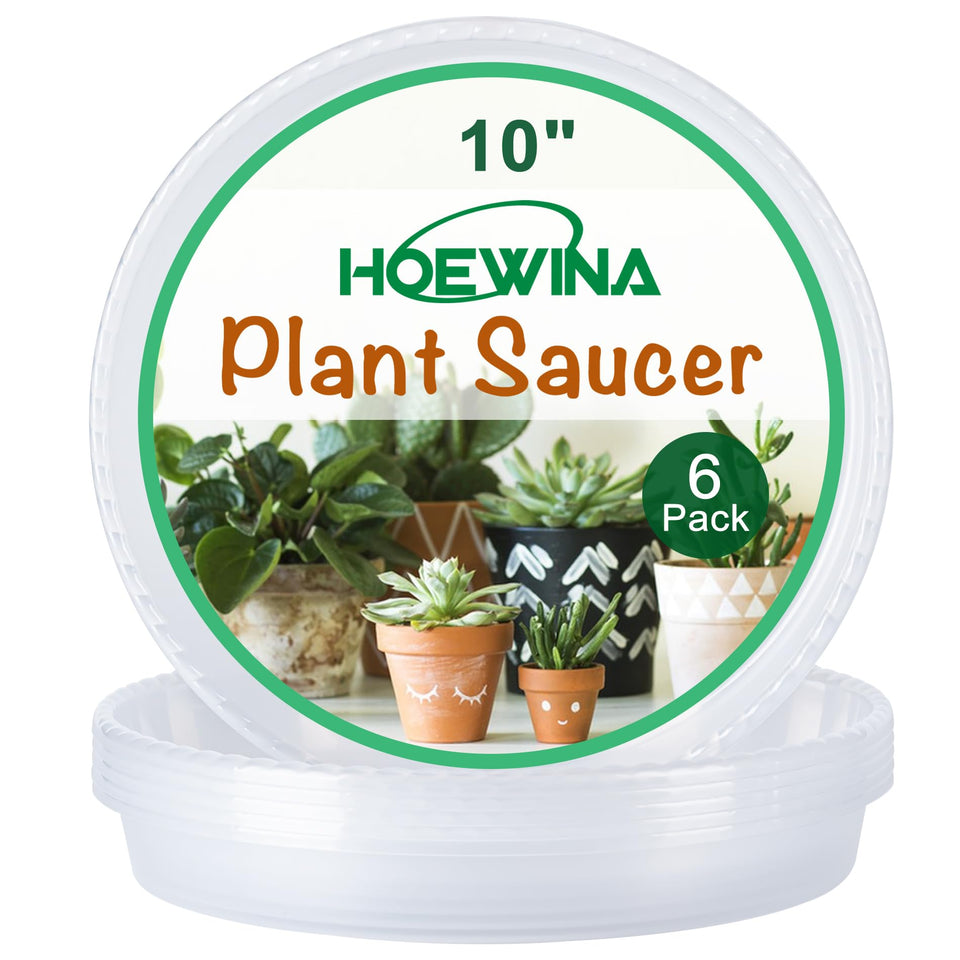 Hoewina plant saucer tray 10 inch clear pack6 — captures excess water for indoor pots.
