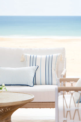 Hofdeco Premium coastal pillow back view with matching stripe.