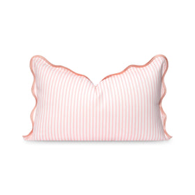 Hofdeco Premium coastal lumbar cover front view with scalloped edge for refined patio seating.