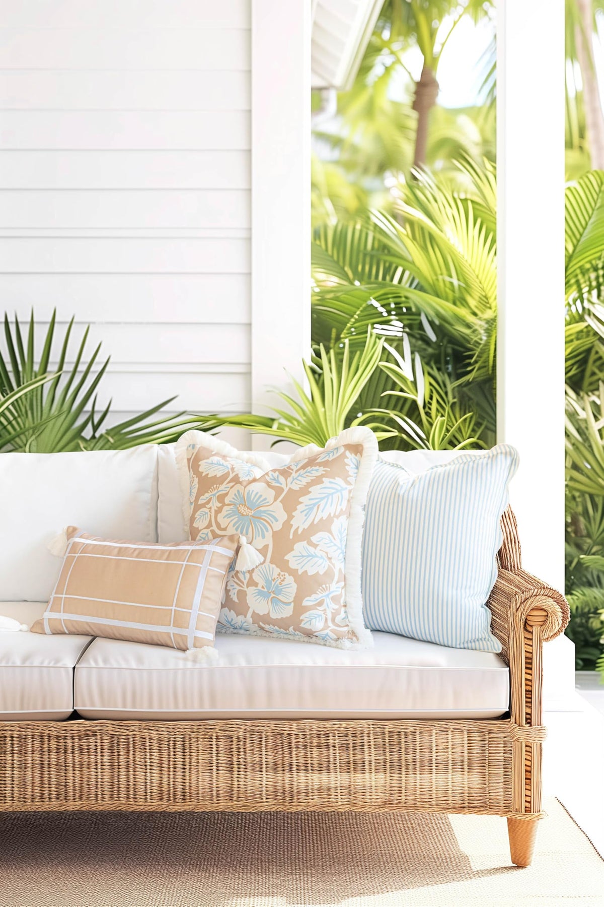 Hofdeco Premium scalloped-edge cover with white trim for elegant coastal flair