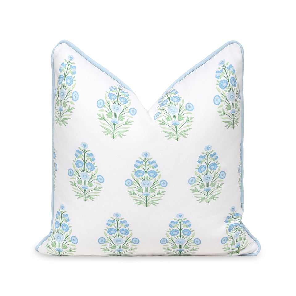 Hofdeco Premium coastal 18x18 pillow cover front view with blue-green floral print adds fresh style.