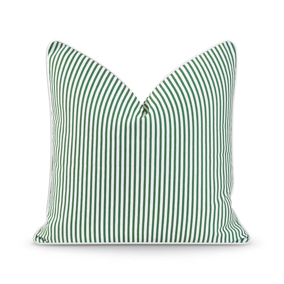 Hofdeco Premium coastal pillow cover front in green stripe for outdoor decor