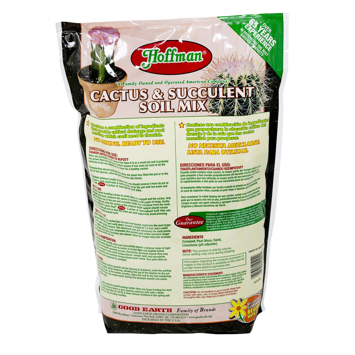Hoffman cactus soil mix bag interior shows texture designed for drainage