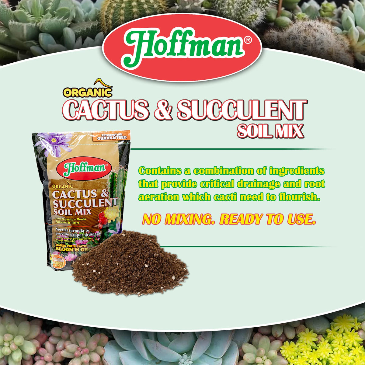 Hoffman 10410 organic cactus soil texture close-up for crumbly mix