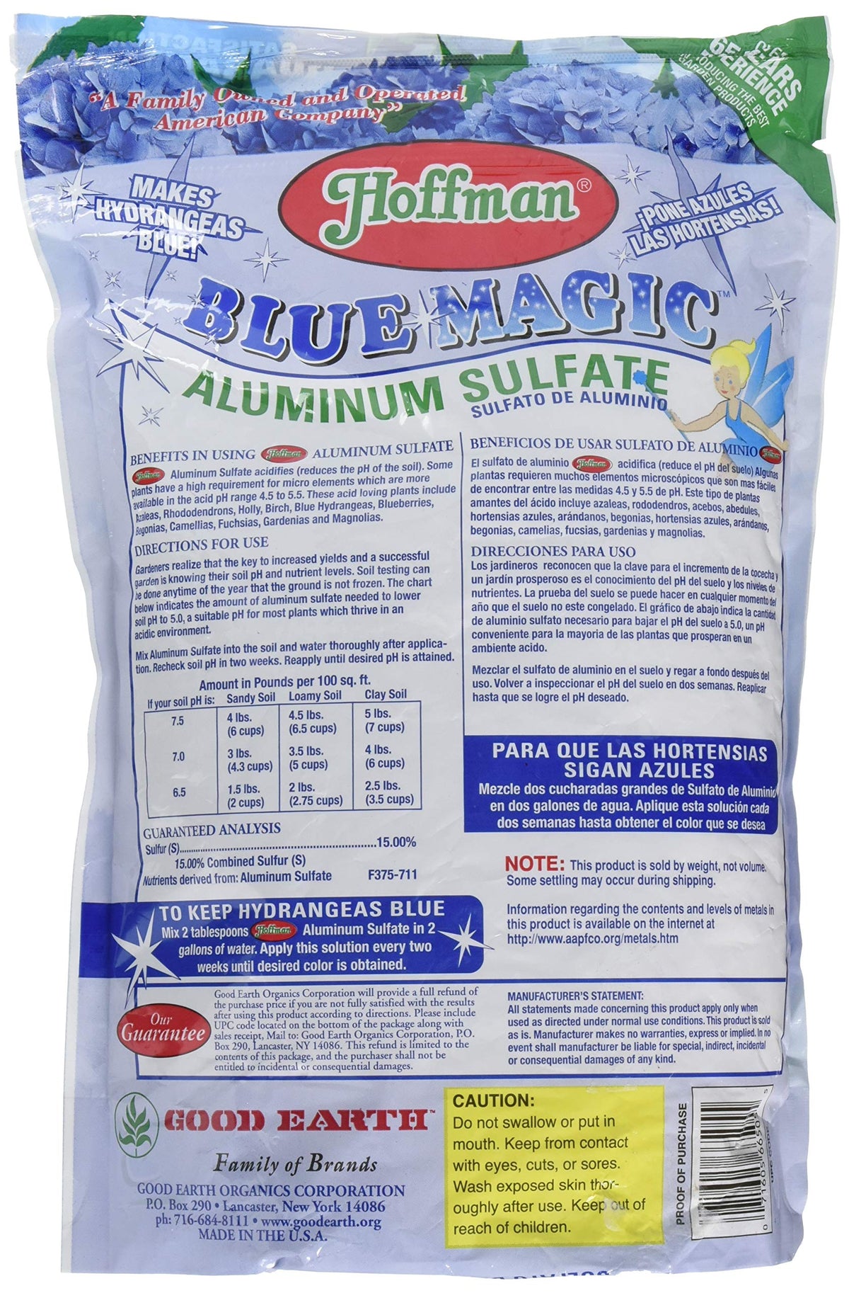 Hoffman aluminum sulfate soil application shows how to adjust pH for blue hydrangea blooms.