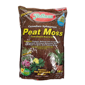 Hoffman Canadian Sphagnum peat moss 18 Qt bag front view, rich soil conditioner.