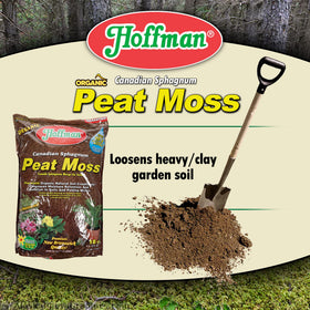 Hoffman peat moss label detail highlights premium Canadian bog origin for quality planting.