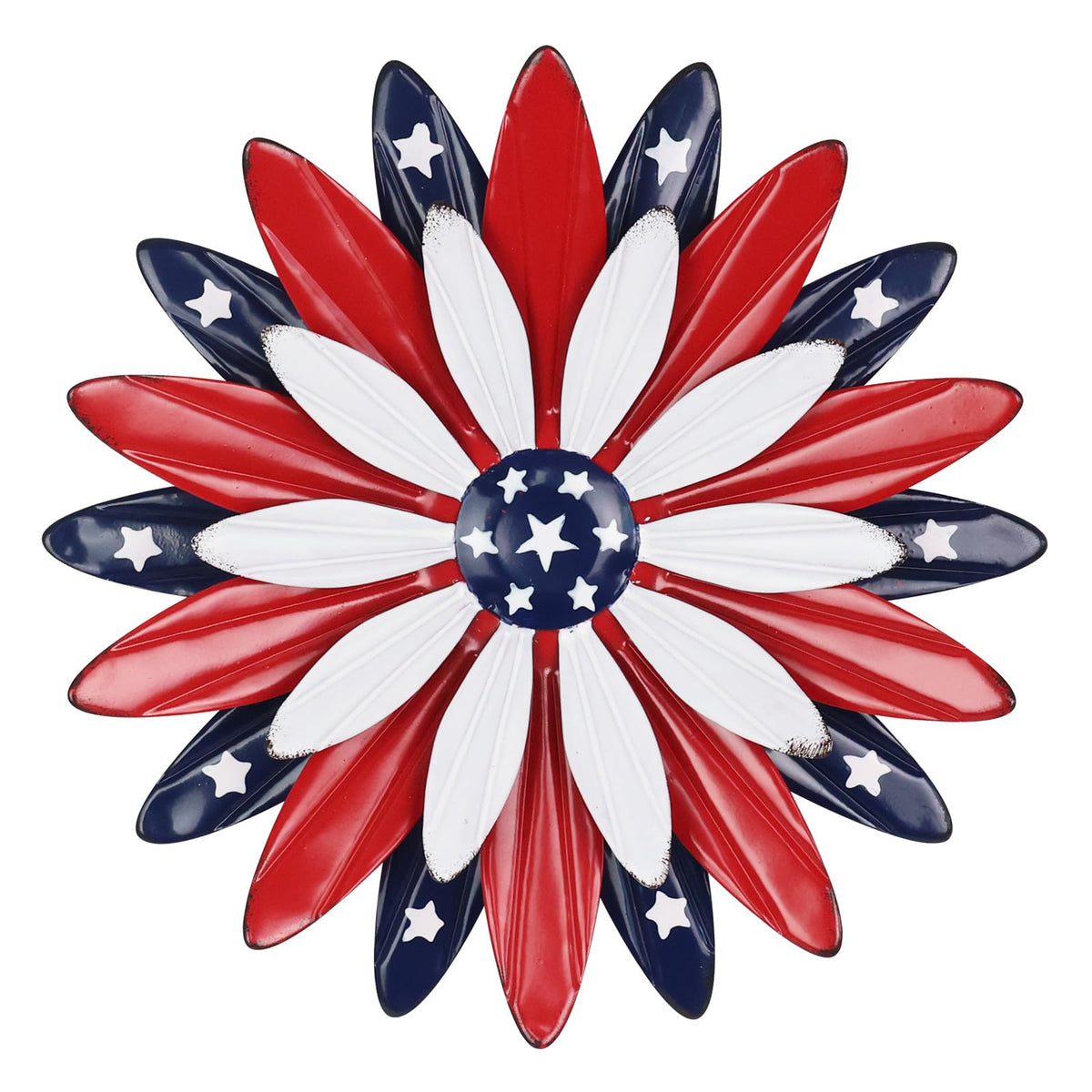 hogardeck 4th of July metal flower wall art in red, white, blue for outdoor decor