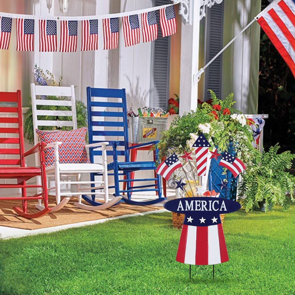 hogardeck 4th of july hat stake garden display under sun.