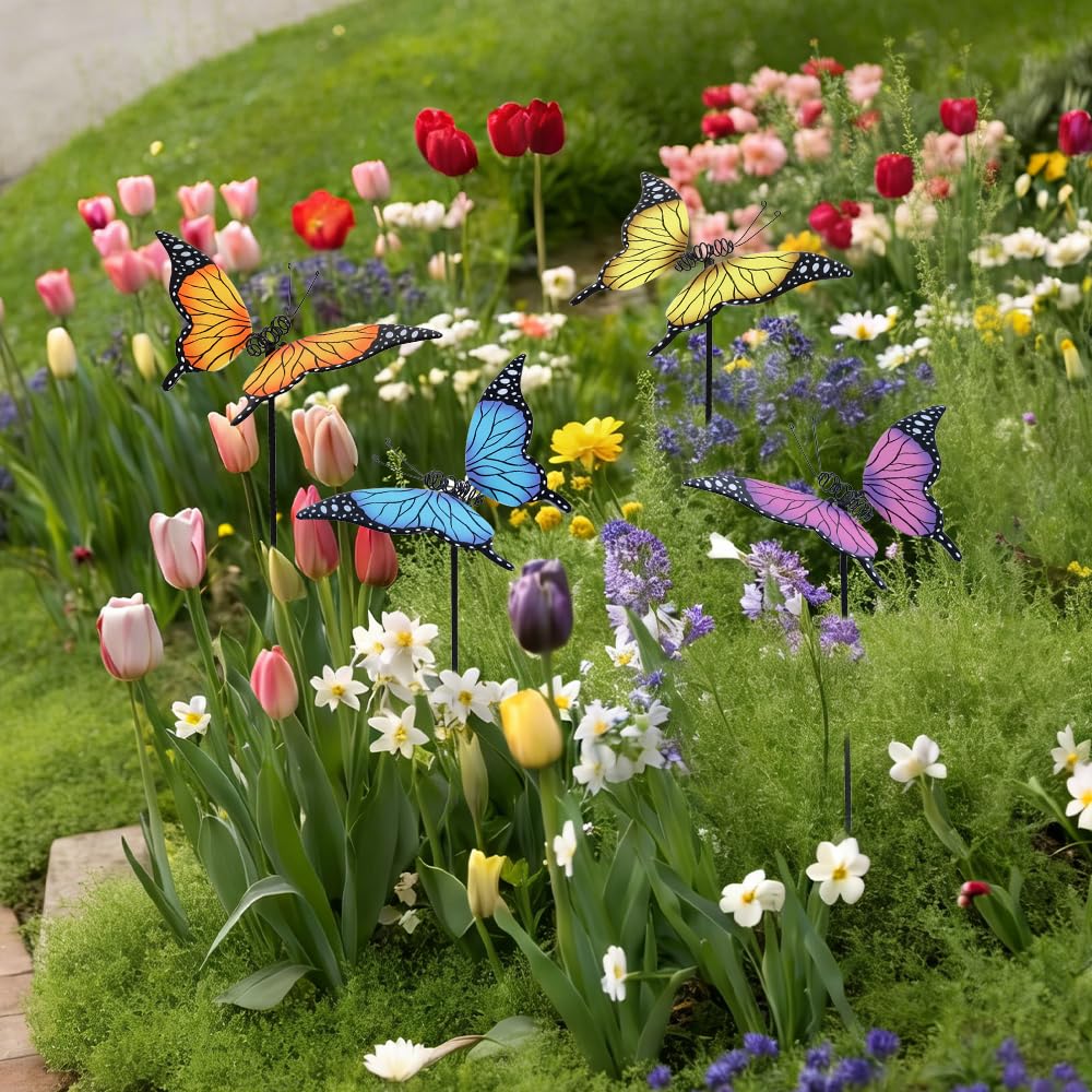 hogardeck butterfly stake set beside pathway for decorative accent