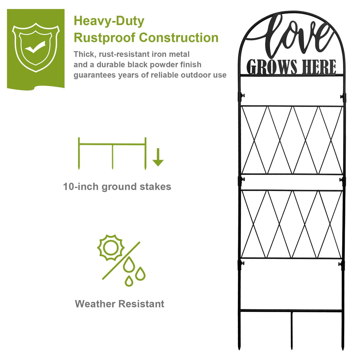 hogardeck trellis with Love Grows Here engraving adds decorative garden charm.